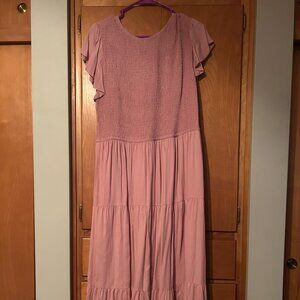 ZESICA Women's Summer Flutter Short Sleeve Smocked Midi Dress XXL